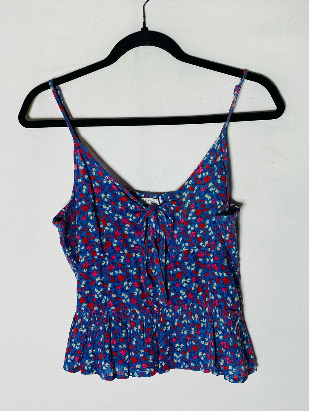 Anthropologie Patrons of Peace Blue Floral Camisole Tie Front Peplum Tank Top M